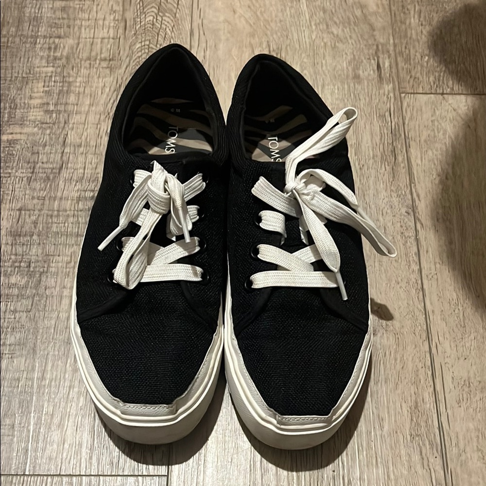 TOMS Platform Black Canvas Sneakers